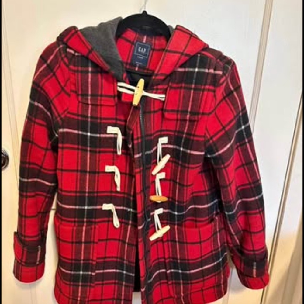 GAP Red and Black Plaid Toggle Jacket